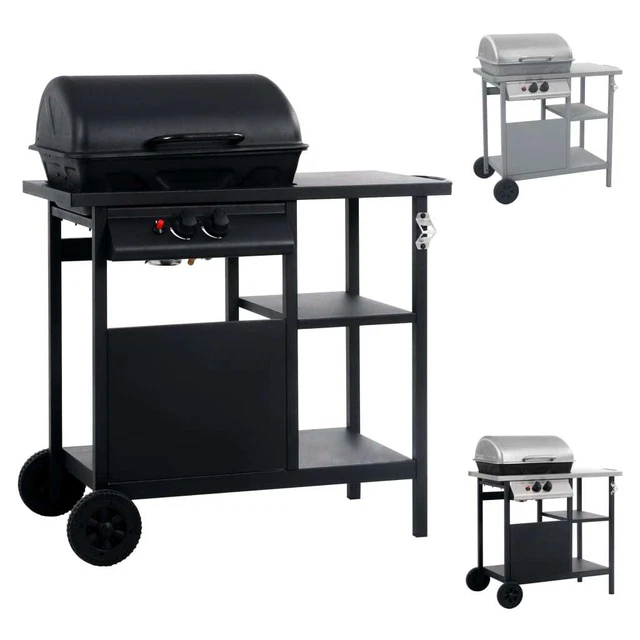 Gasgrill Grillwagen BBQ Grill Grillstation Griller Stahl 3Brenner Garten Schwarz