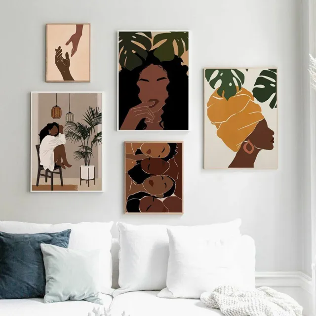 Africa Boho Queen Wall Art Black Print Canvas Painting Woman Hand Nordic Poster
