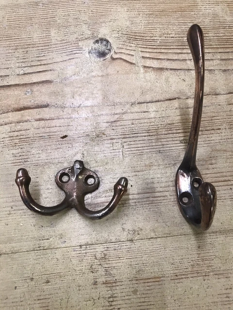 Original Antique 1920’s  Brass Double Coat Hook Old  Metal Reclaimed Vintage X 2 2