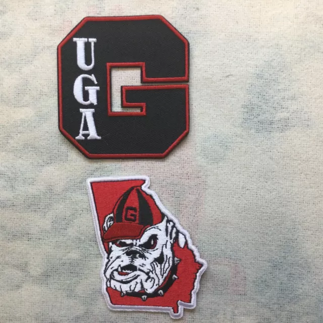 (2) UGA GEORGIA BULLDOGS VINTAGE Embroidered Iron On Patches patch lot