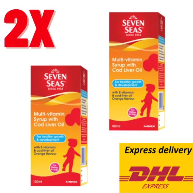 2 X New Seven Seas Multi-Vitamin Syrup With Cod Liver Oil 100ml - Fast Ship DHL