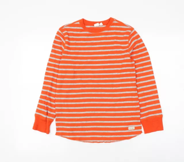 Gap Boys Orange Striped Cotton Basic T-Shirt Size 10 Years Round Neck Pullover