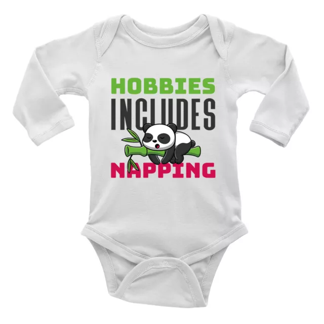 Hobbies Include Napping Baby Grow Vest Bodysuit Sleeping Panda Boy Girl Gift L/S