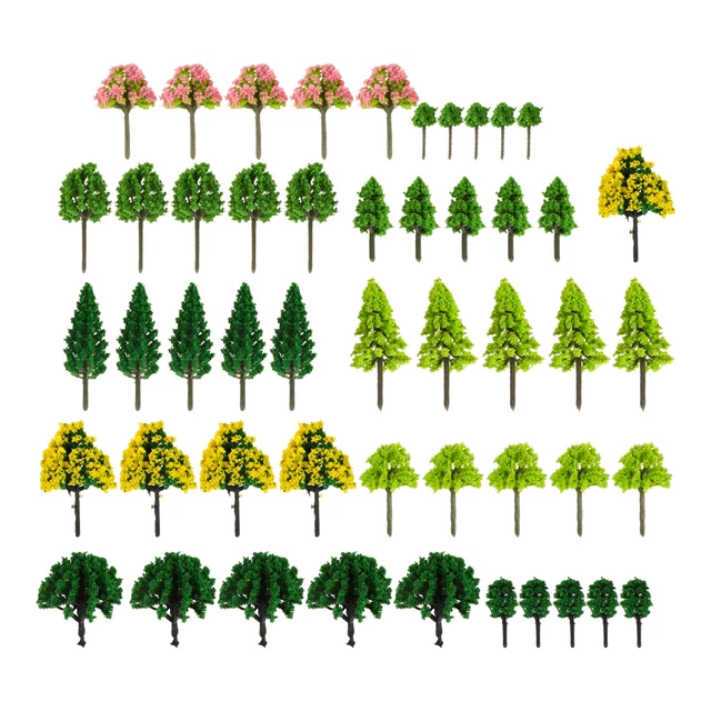 55Pcs Forest Model Trees Train Railway Garden Scene Layout Landscape Decoration