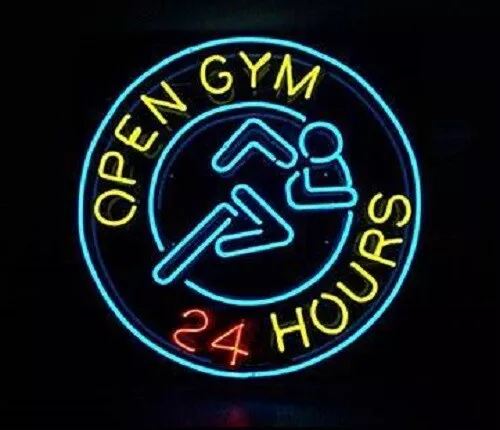 New Open Gym 24 Hours Neon Light Sign 24"x24" Lamp Poster Real Glass Beer Bar