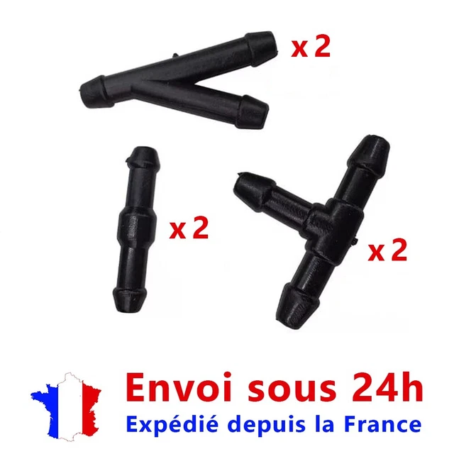 Lot De 16 Connecteurs Universels Pour Lave-glace 4mm - 8 Droits + 8 Coudés (T), Noir, Garantie 1 An