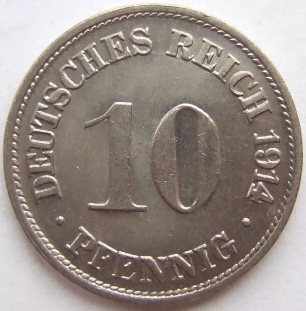 Moneta Reich Tedesco Impero Tedesco 10 Pfennig 1914 G IN Uncirculated