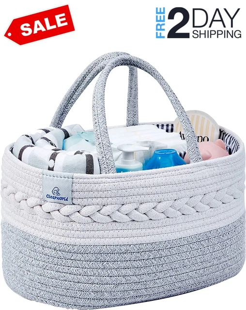 Baby Diaper Caddy Organizer - 100% Cotton Rope Nursery Storage Bin for