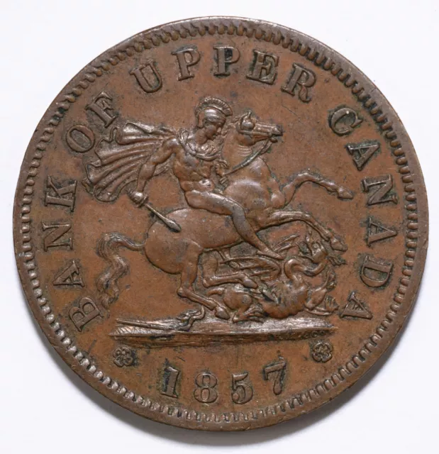 1857, Bank of Upper Canada, 1 Penny, Token, EF, KM#Tn3, Lot [15]