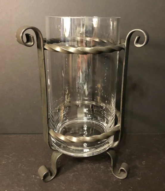 NIB Southern Living at Home Galveston Hurricane Candle Holder/ Vase w/Iron Stand