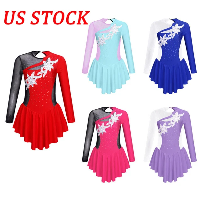 US Girls Ice Skating Dress Gymnastics Leotard Ballet Tutu Skirt Dance Costume