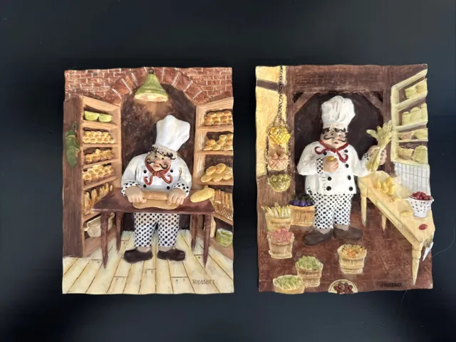 Riggsbee Italian Chef 3D Hanging Wall Art Plaques Set of 2 Resin