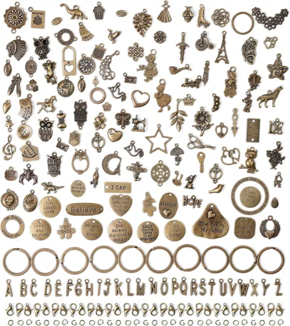 Incraftables 166pcs Antique Bronze Charms Set for DIY Jewelry & Bracelet Making