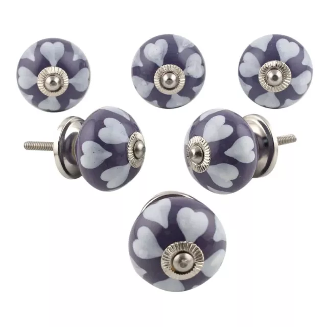 Set 6 Violet Cœur Céramique Commode Boutons - Rond Poignée Tiroir & Porte