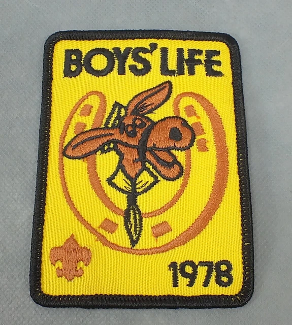 Vintage BSA 1978 Boy Scouts BOY'S LIFE Donkey & Horseshoe PATCH Black Border