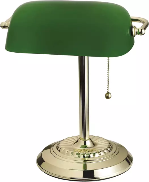 13.5" Traditional Bankers Desk Lamp with Glass Shade, Green