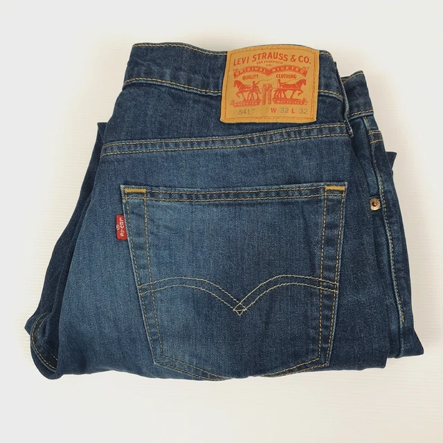 LEVIS 541 MENS BLUE Tapered Denim Jeans Size W 32 L 26 Hemmed