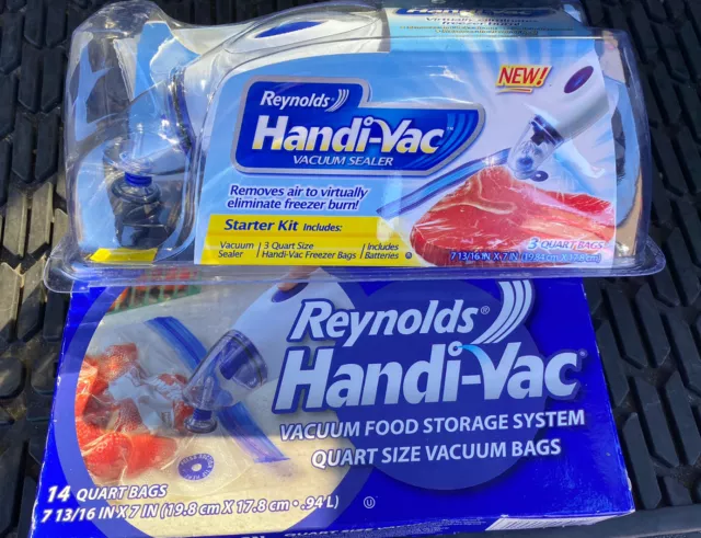 Reynolds Handi Vac Vacuum Seal Freezer Bags Quart Size 14 Count New A4