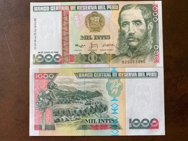 Billet de banque banknote money PEROU PERU 1000 INTIS 1988 UNC NEW NEUF CACERES
