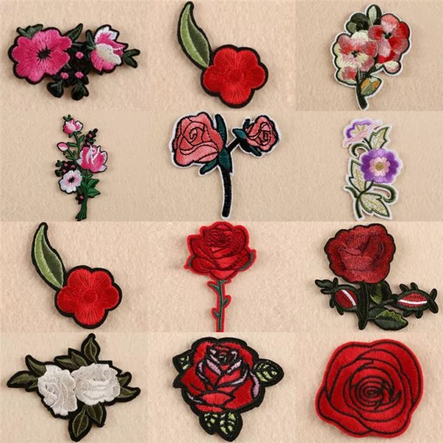 11X Bordado Flor Rosa Costura Hierro en Parche en Bolsa Insignia Jeans Aplique Craf-hf