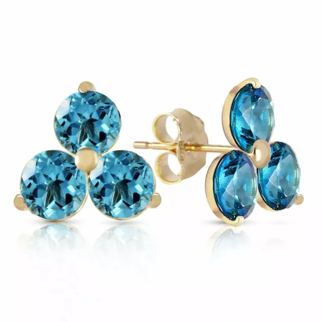 Naturel Gemme Topaze Clou Bleu Boucles D'Oreilles 14k or Jaune Indien Bijoux