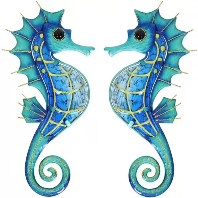 2-Pack Seahorse Metal Wall Art Hanging Sculpture Pool Deck Beach Nautical Decor