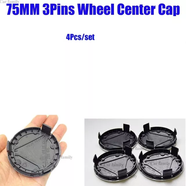 4×A.M.G Wheels Center Caps 75mm BLACK Hub Caps Hub Cover Emblem Badges FOR CARS 2