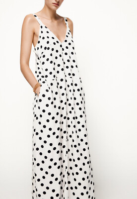 Zara Black And White Polka Dot Midi Dress Limited Edition Uk 10 M New