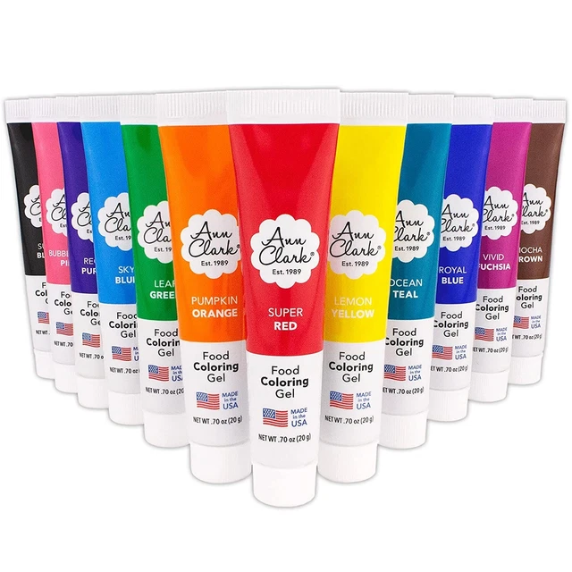 Gel colorante alimentario Ann Clark grado profesional hecho en EE. UU., 12 colores