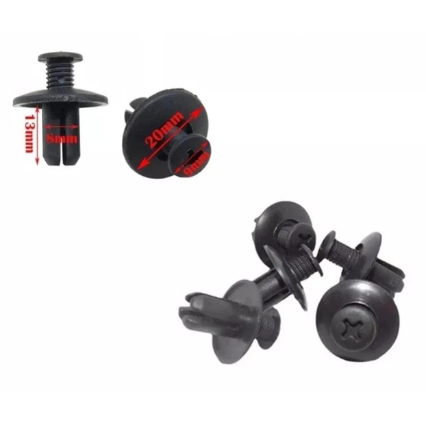 20 Clip Rivetti In Plastica Per Auto - Fissaggio Parafango E Paraurti - Foro Da 6 Mm, Testa 18 Mm - Colore Nero - 5