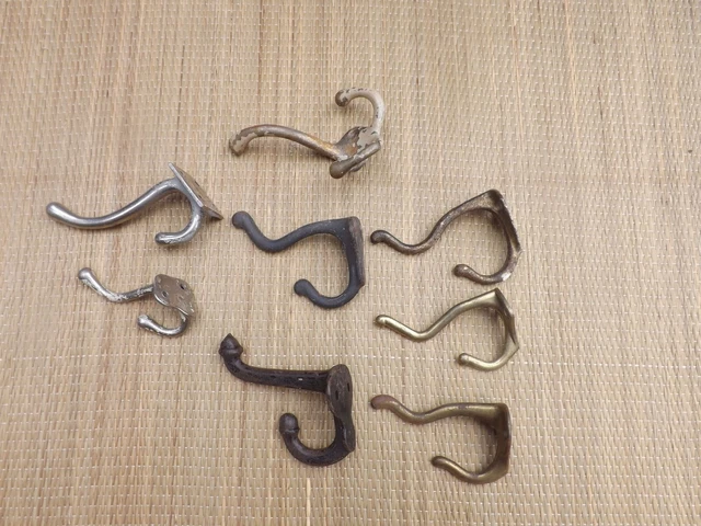 Lot of 8 Old Vintage Coat Hooks: Double, Triple, Acorn, School, Farm House, etc 
