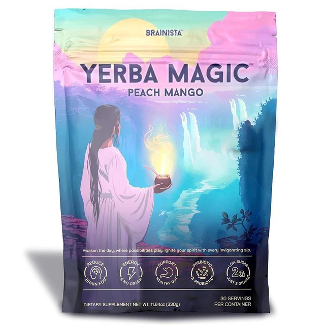 1pask Yerba Mate Instant Tea Powder, 3-in-1 Super Drink, Yerba Magic Peach Mango 30 Servings
