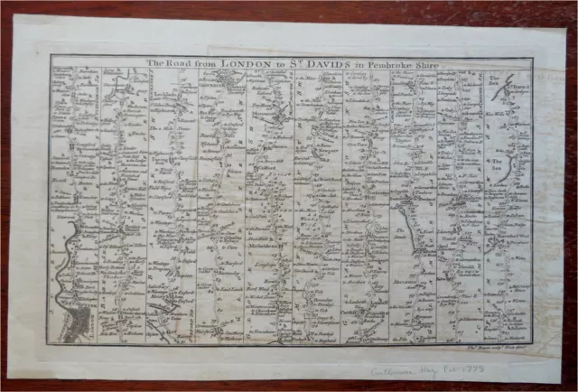 London to St. David's Pembrokeshire Wales 1775 Bowen engraved road map travel 2