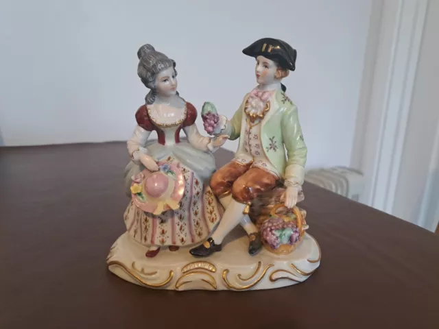 Sitzendorf ? Porcelain Figure Of A Young Courting Couple With Flower Basket