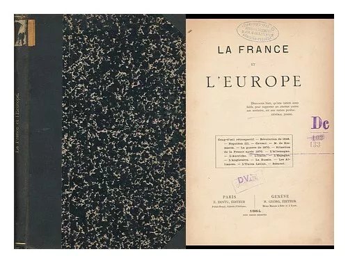 ANONYMOUS La France Et L'Europe 1884 First Edition Hardcover