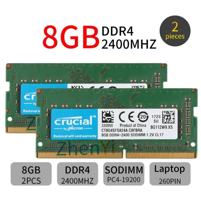 Crucial 16GB Kit 2x8GB DDR4 2400Mhz PC4-19200 260Pin SODIMM Laptop Memory RAM BT