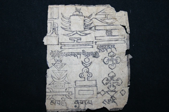 Vintage Mongolian Tibetan Buddhist Amulet Astrology Painting Mongolia #12-028