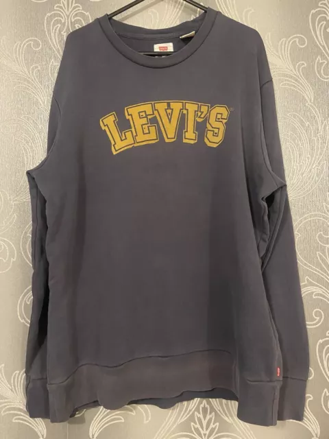 LEVI'S Mens Graphic Sweatshirt Jumper Medium Blue 100% Cotton 2000s Vintage