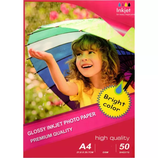 50 Fogli Carta Fotografica A4 Premium Foto Glossy Lucida Per Stampanti Inkjet