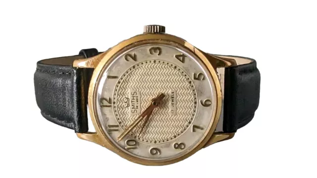 Smiths Deluxe 17 Jewels Mens Watch 1950's 27CS Textured Dial Working