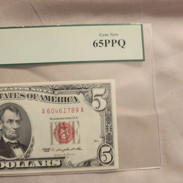 1963 $5 Five Dollars Red Seal Fr#1536 PMG Graded 65 Gem Uncirculated