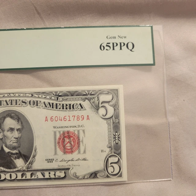 1963 $5 Five Dollars Red Seal Fr#1536 PMG Graded 65 Gem Uncirculated