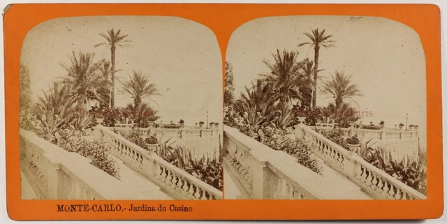 Monaco Monte-Carlo Palmen Garden of the casino photo stereo albumin vintage c1870