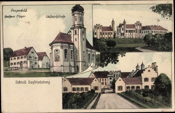Ak Ziemetshausen in Schwaben, Schloss Seyfriedsberg, Wallfahrtskirche - 10474544