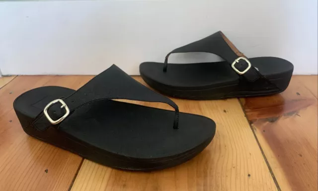 Fitflop The Skinny Women’s Size 11 Black Wedge Thong Sandals Flip Flops