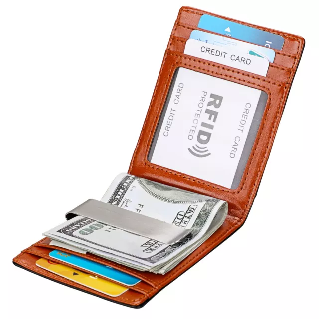 RFID Blocking Slim Mens Wallet with Money Clip Leather Bifold Credit Card Holder