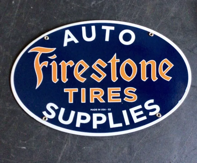 Firestone Vintage Porcelain Sign Tires Car Truck Parts 17" Oil Gas Station