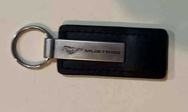 Ford Mustang Black Leather Keychain Ring Chain For Key Fob