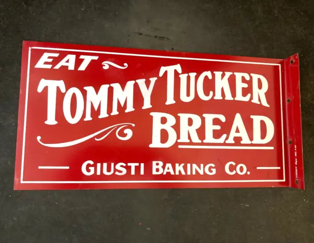 Vintage TOMMY TUCKER BREAD GIUSTI BAKING CO. FLANGE SIGN Rare Old Advertising