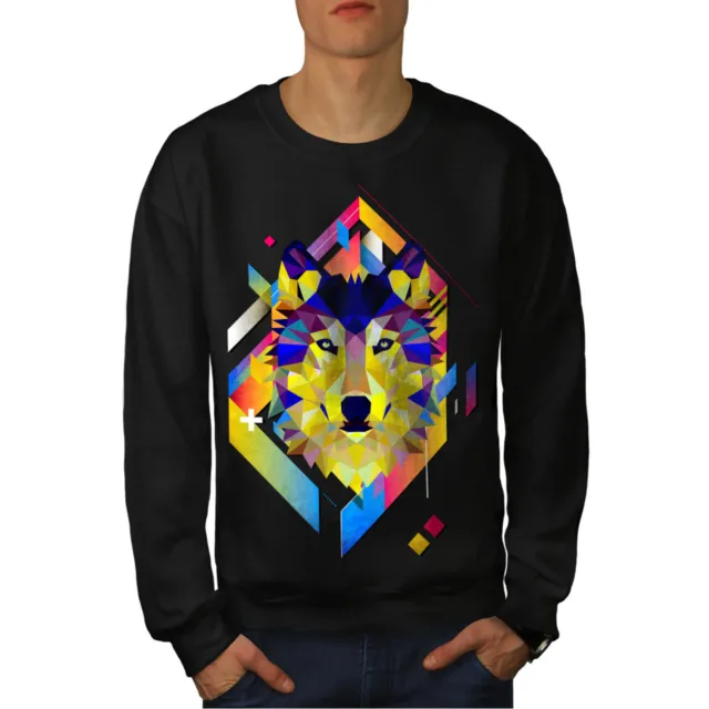 Wellcoda Colourful Wolf Shape Mens Sweatshirt, Geometry Casual Pullover Jumper
